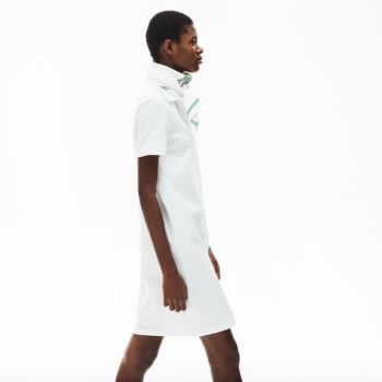 Lacoste Cotton Piqué Buttoned Polo Dress Dámské - Šaty Bílé | CZ-pG0iFN